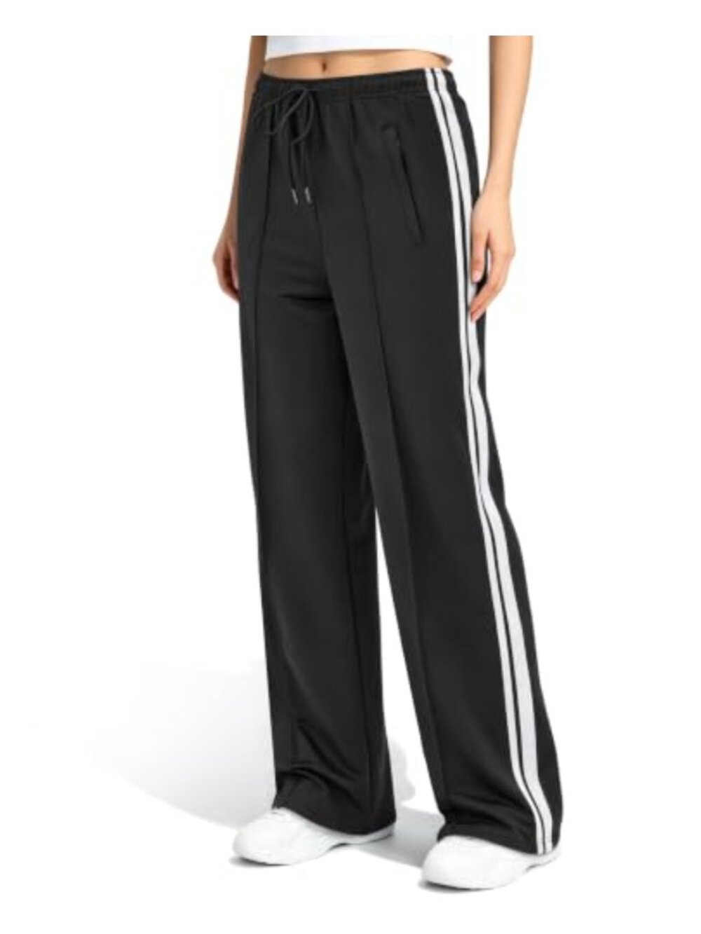 Womens Wide Leg Straight Track Pants Side Zip Pockets Sweatpants
